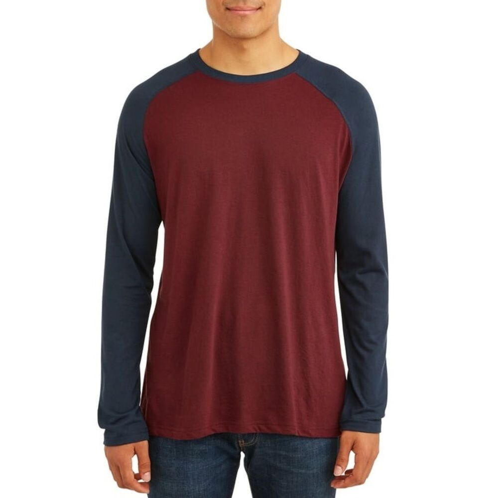 Men's Medium Long Sleeve Crewneck Raglan T-Shirt Red Black Pullover Spring